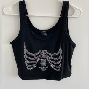 Forever 21 Rhinestone skeleton tank top, black Size Medium